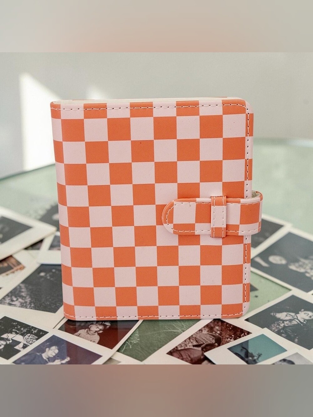 Holds 48 (2" X 3") Photo/Business Cards Checkerboard Pink & Orange Photo Album.
